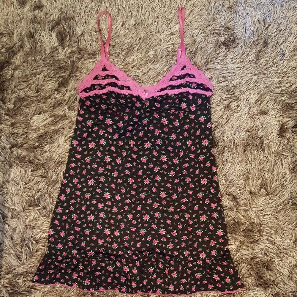 Black and hot pink floral, slip nightie